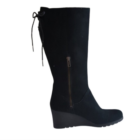 UGG BLACK SUEDE TALL WEDGE BOOTS EUC SIZE 6 - Picture 8 of 9
